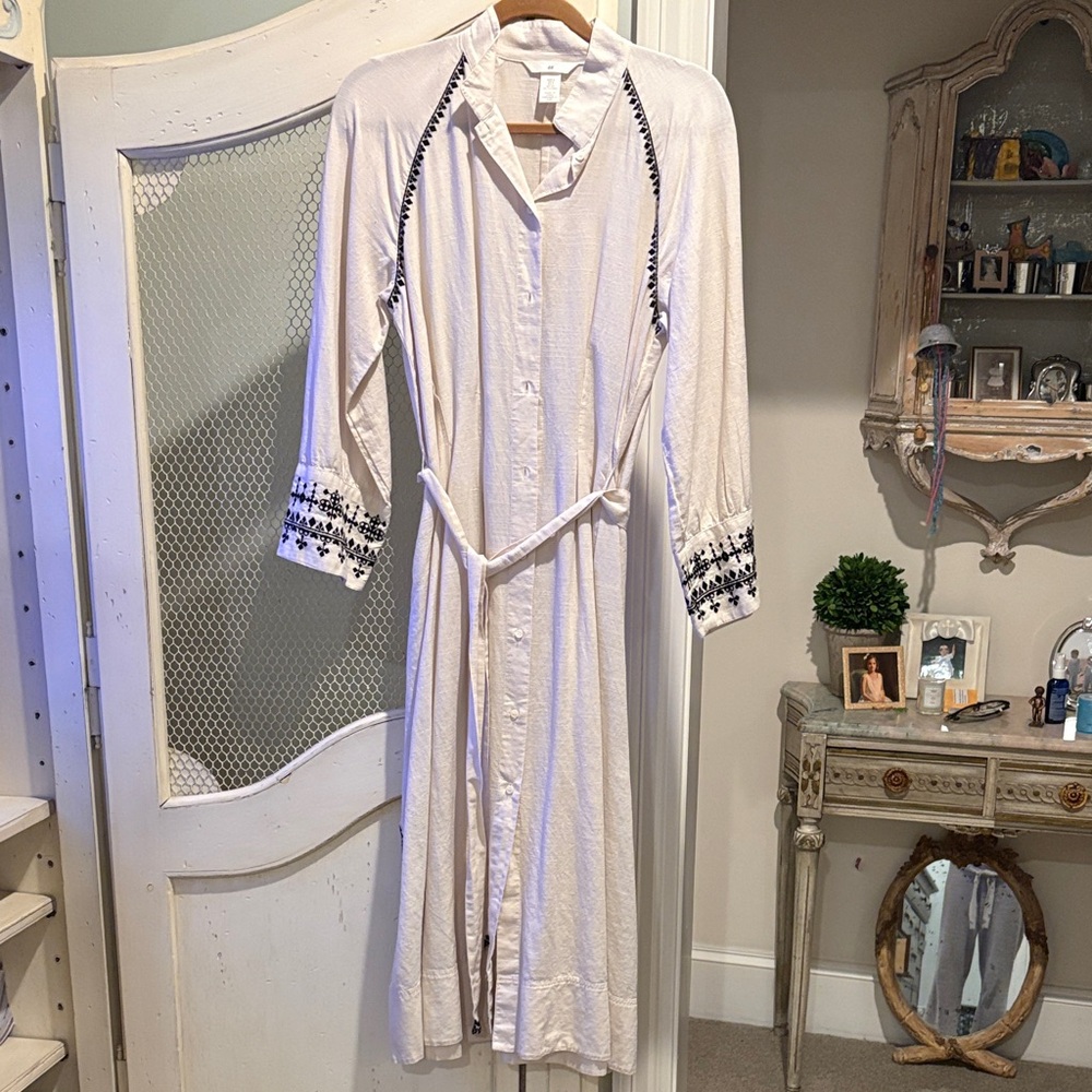 H&M ivory linen midi dress